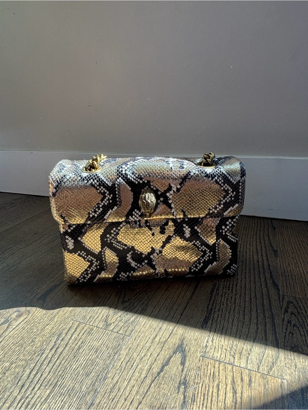 Kurt Geiger Metallic Gold & Black Snakeskin Shoulder Bag